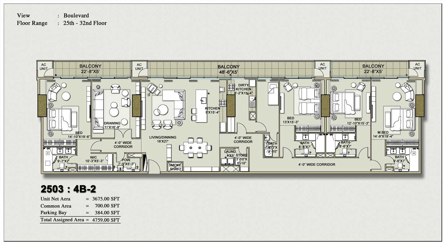 H1 Tower 4-Bedroom Floor Plan Layout 2