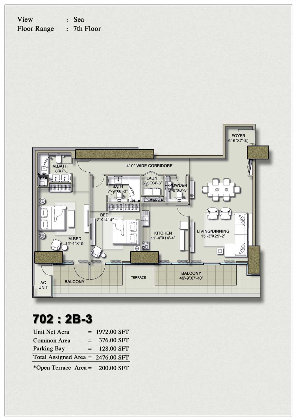 H1 Tower 2-Bedroom Floor Plan Layout 3