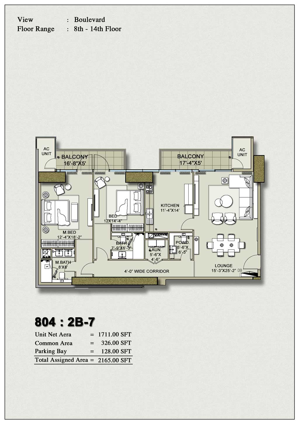 H1 Tower 2-Bedroom Floor Plan Layout 7